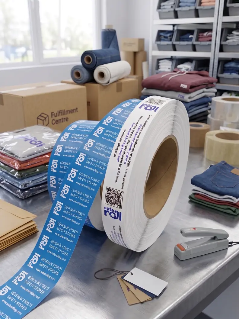 Safe Roll Tag iade kontrol etiketi ve ambalaj üzerinde kullanım örneği